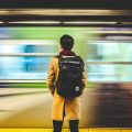 man wearing black backpack