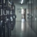 Rows of filing cabinets in a dim, long hallway.